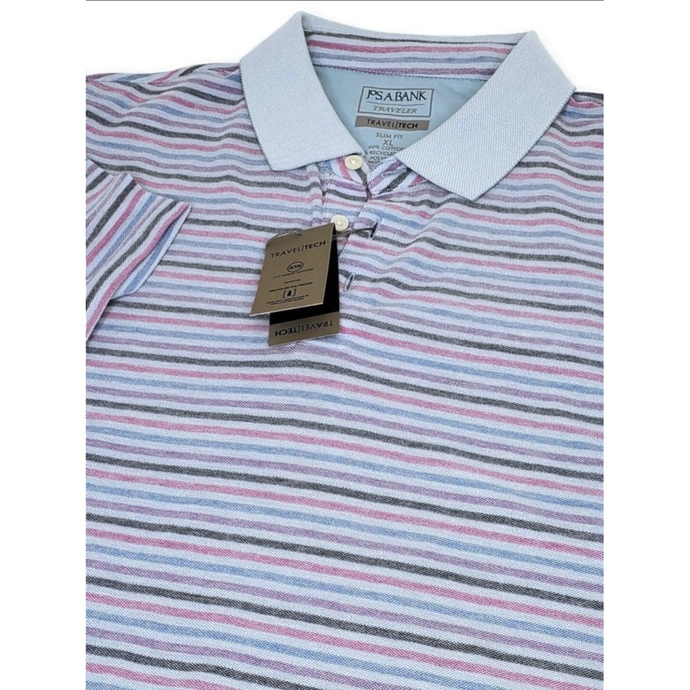 Jos A Bank Traveler Travel Tech Slim Fit Polo Shirt XL Blue Pink Stripe NWT